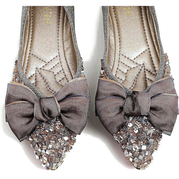 Women Rhinestone Wedding Flats Comfort Pointed Toe Ballet Flats Shoes - Picture 4 of 5